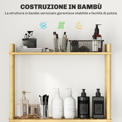 Bathroom Shelf Over-The-Toilet with 3 Shelves, Bathroom Storage Rack in Bamboo, Over Washer Shelf for Laundry Room with Adjustable Feet, Natural Color
