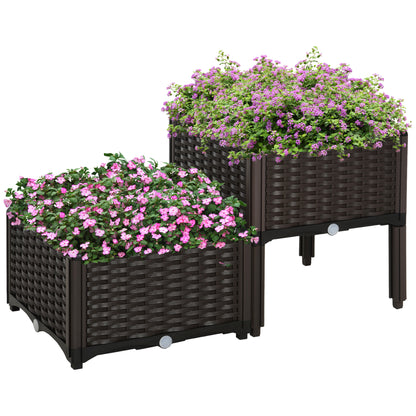 Raised Bed, Planter Box with Drainage Holes, Flower Box in Rattan-Look, Plastic, Brown, 40 x 40 x 44 cm