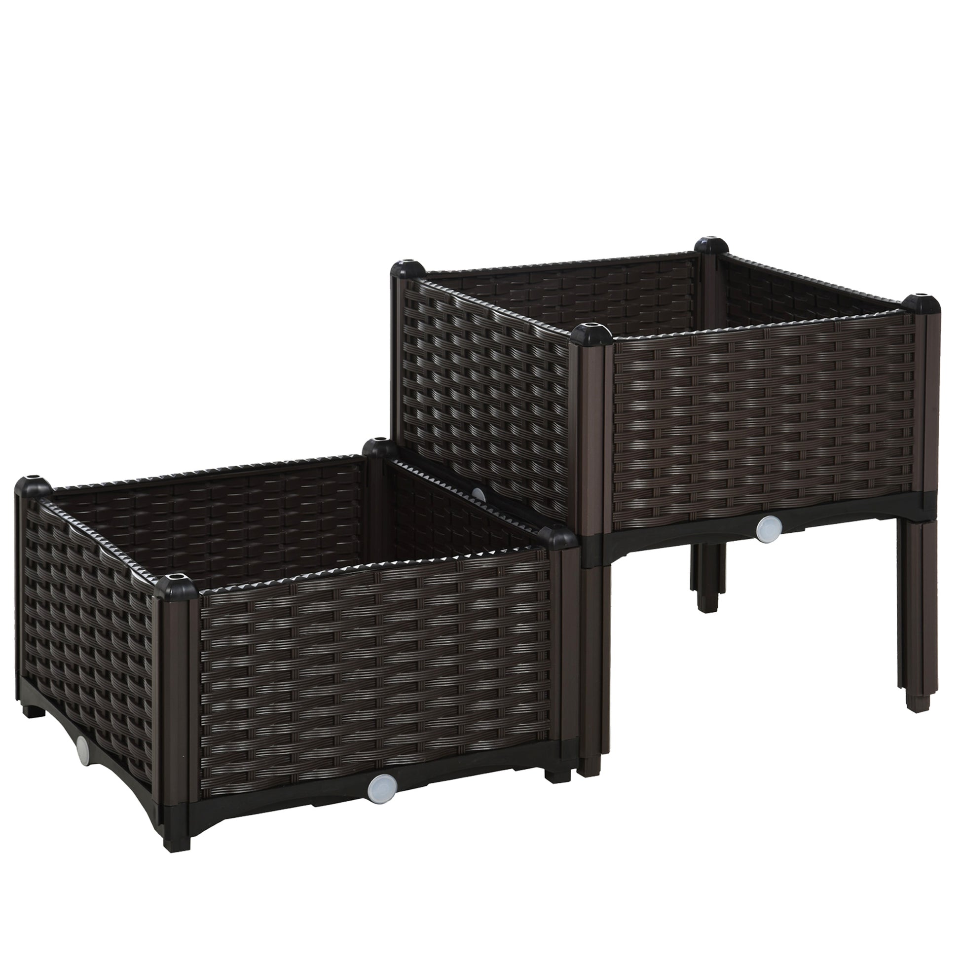 Raised Bed, Planter Box with Drainage Holes, Flower Box in Rattan-Look, Plastic, Brown, 40 x 40 x 44 cm