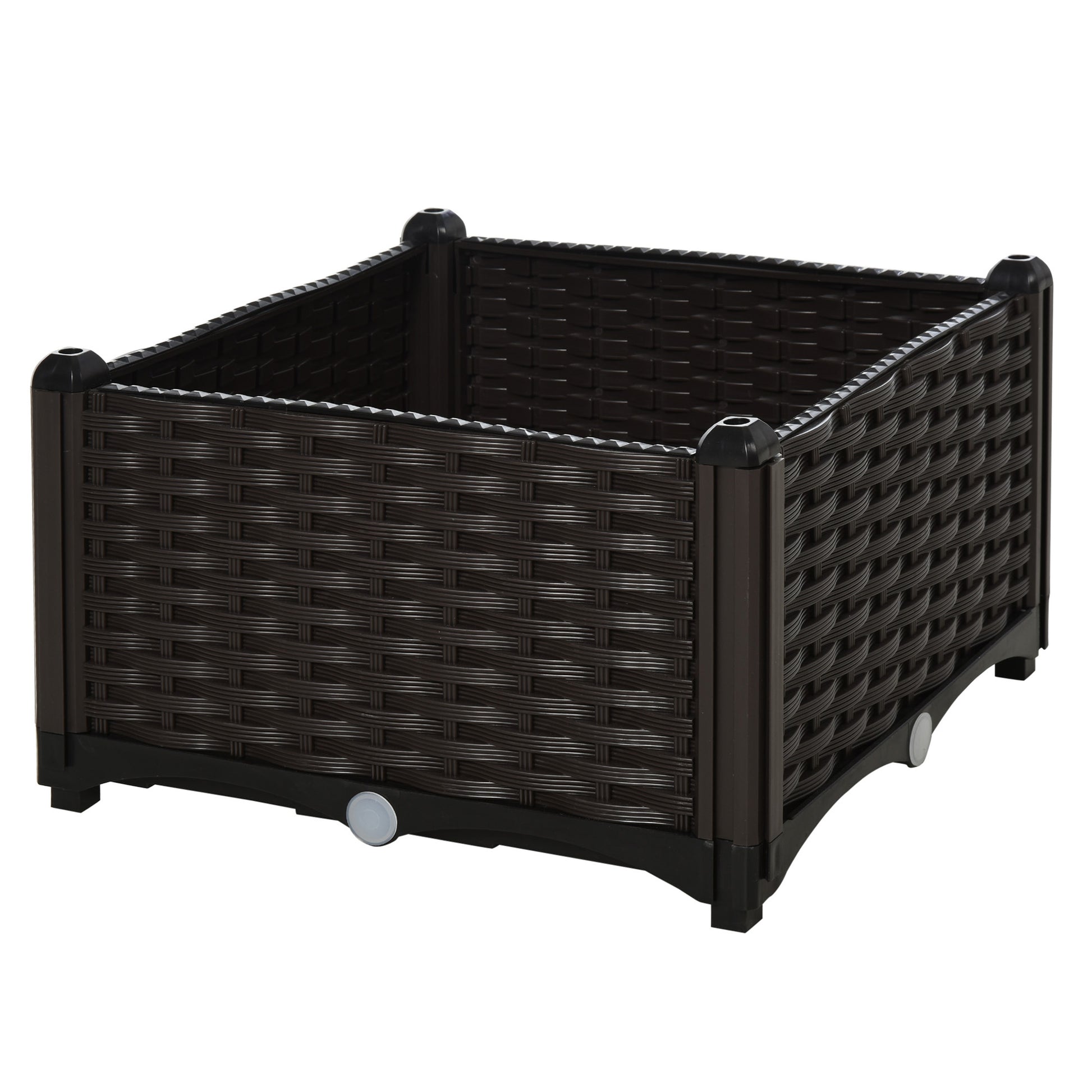Raised Bed, Planter Box with Drainage Holes, Flower Box in Rattan-Look, Plastic, Brown, 40 x 40 x 44 cm