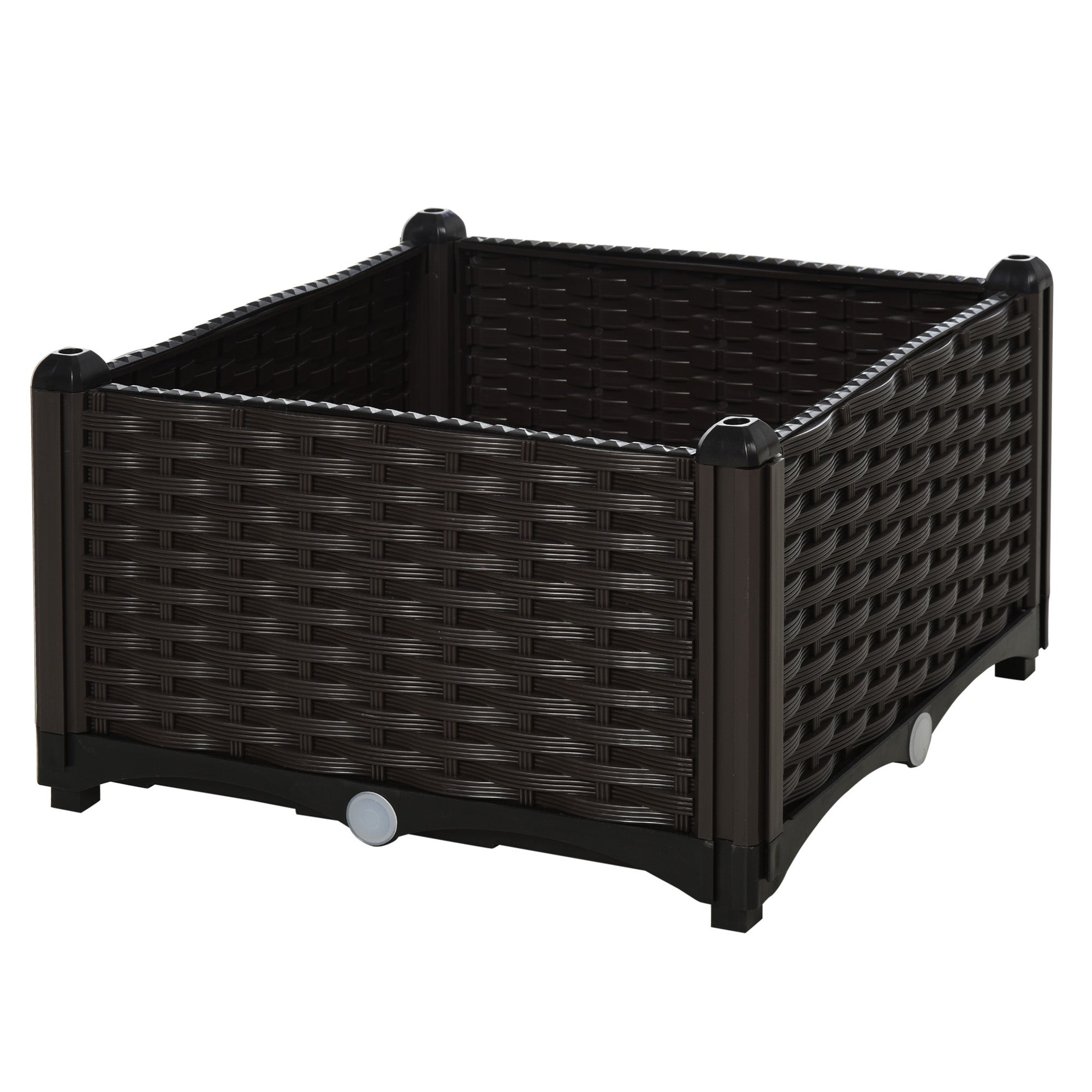 Raised Bed, Planter Box with Drainage Holes, Flower Box in Rattan-Look, Plastic, Brown, 40 x 40 x 44 cm
