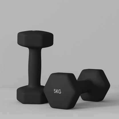 SPORTNOW Set of 2 hexagonal dumbbells with non-slip handle for home training, 2 x 5 kg, black