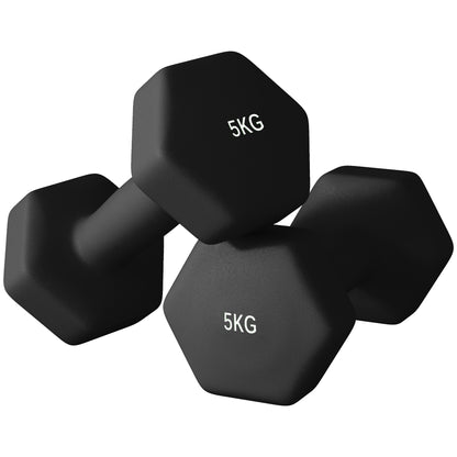 SPORTNOW Set of 2 hexagonal dumbbells with non-slip handle for home training, 2 x 5 kg, black