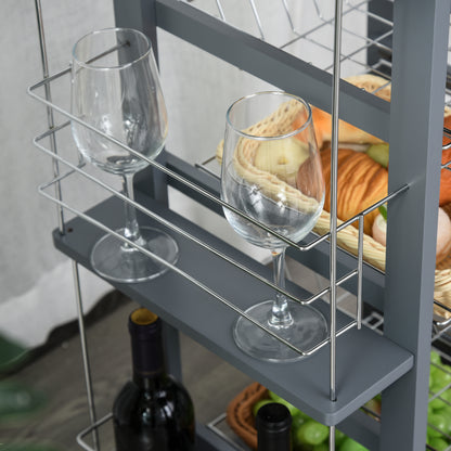Space-Saving Kitchen Trolley in Dark Gray, Food Trolley, 1 Worktop, 1 Drawer, 4 Metal Baskets, 47x37x83cm, Grey