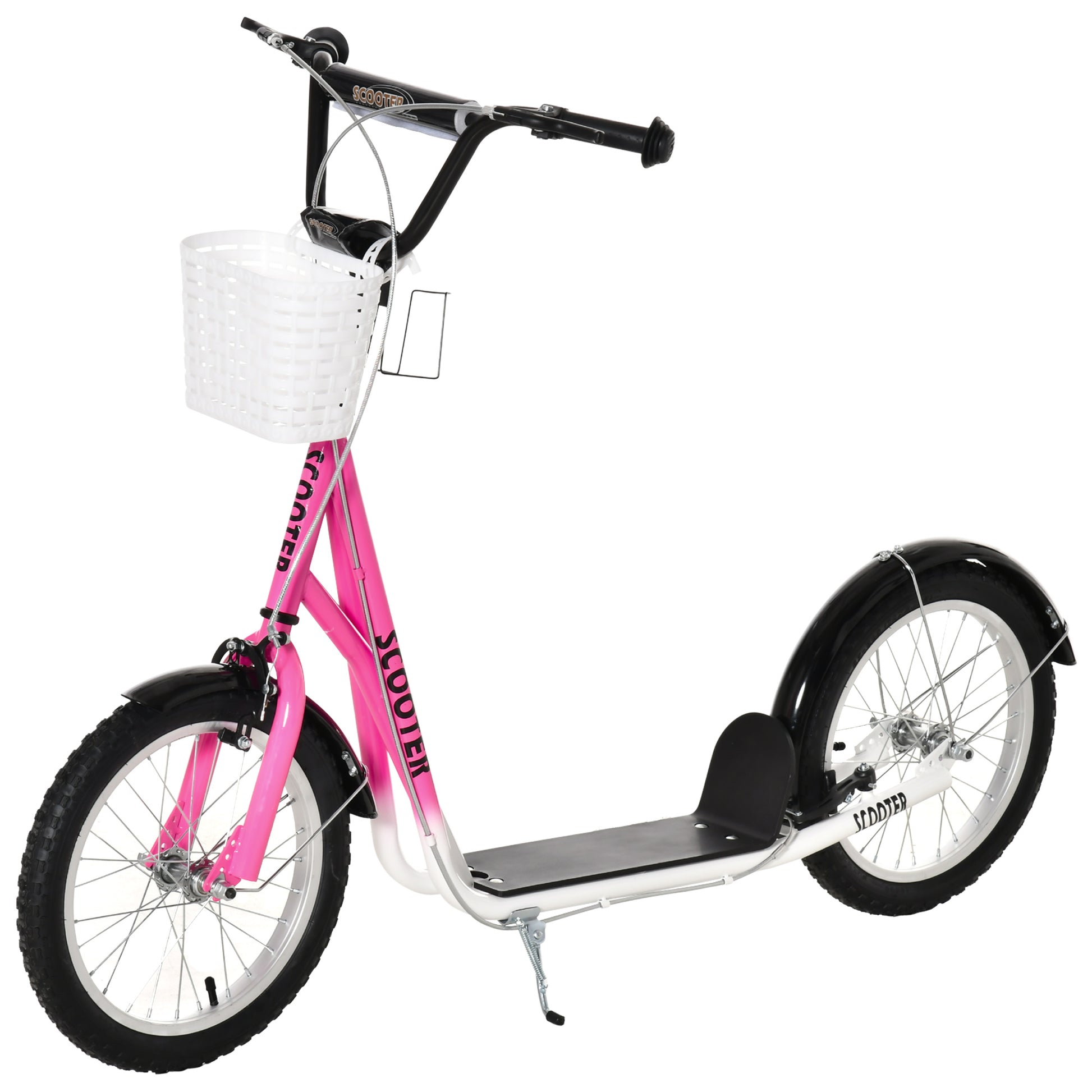 Roller Children's Scooter with Air Tires Hand Brake, 16 Inch Kick Scooter Adjustable Height Kickscooter for Boys and Girls 5-12 Years Kickboard City Scooter Kids Scooter Pink