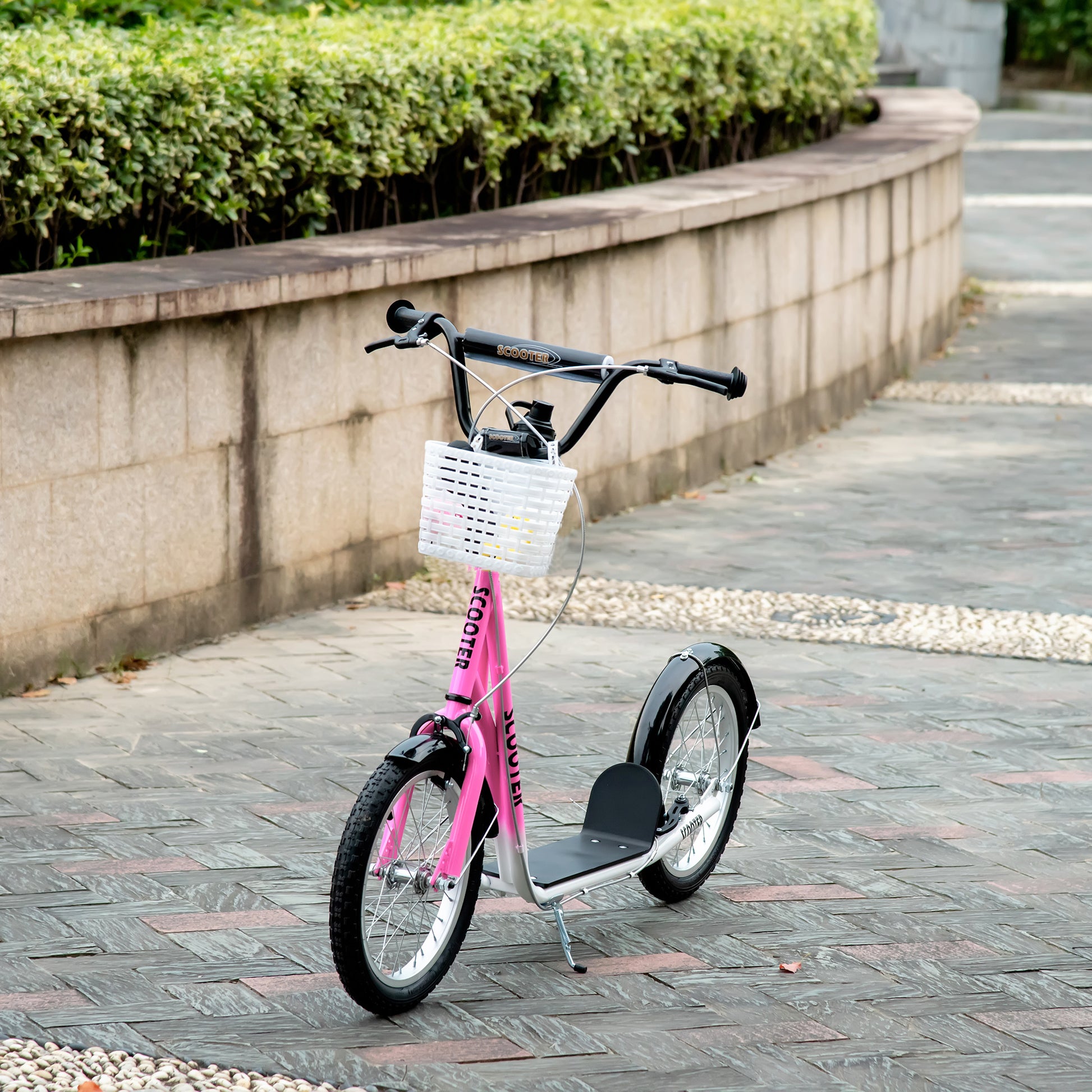 Roller Children's Scooter with Air Tires Hand Brake, 16 Inch Kick Scooter Adjustable Height Kickscooter for Boys and Girls 5-12 Years Kickboard City Scooter Kids Scooter Pink