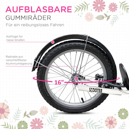 Roller Children's Scooter with Air Tires Hand Brake, 16 Inch Kick Scooter Adjustable Height Kickscooter for Boys and Girls 5-12 Years Kickboard City Scooter Kids Scooter Pink