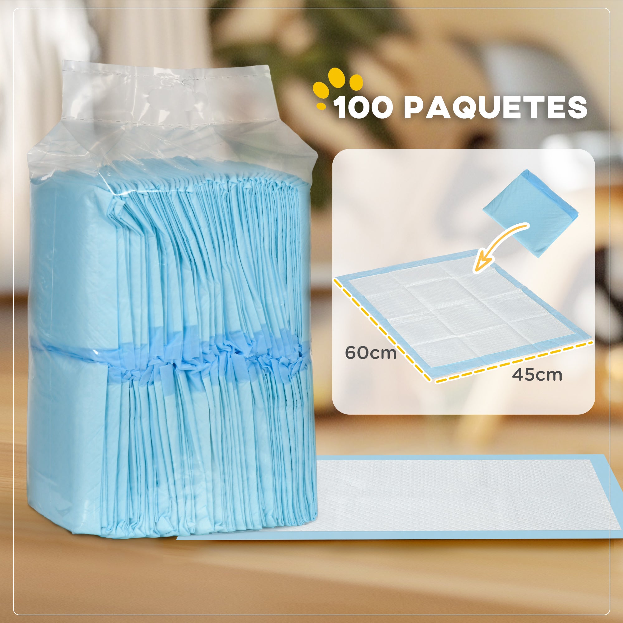 Dog Pads 100 Pack 45x60 cm Pet Training Pads 6-Layer Design with Quick-Drying Leak-Proof Surface Blue