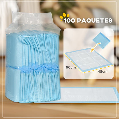 Dog Pads 100 Pack 45x60 cm Pet Training Pads 6-Layer Design with Quick-Drying Leak-Proof Surface Blue