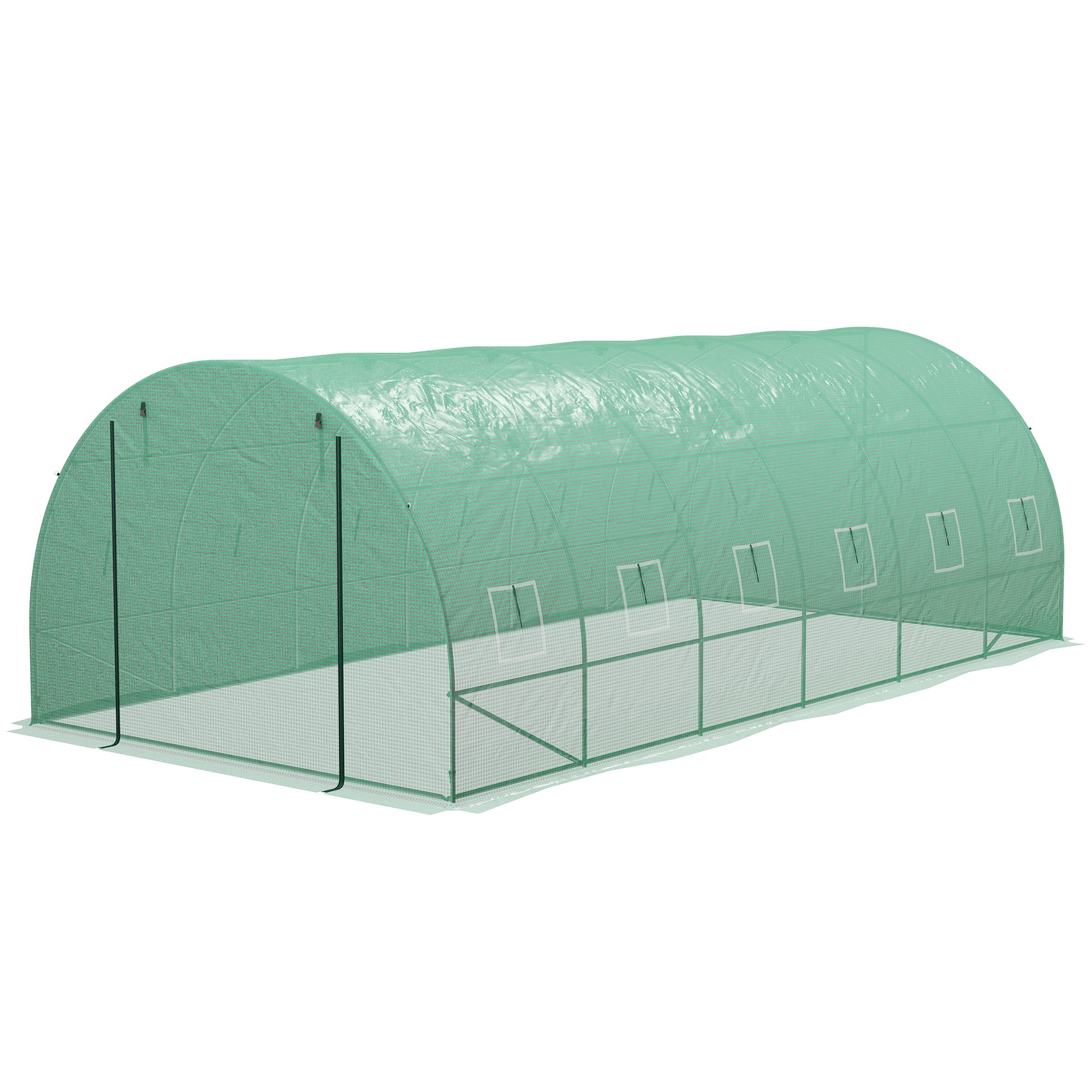 6x3x2 m Outdoor Greenhouse Tunnel Greenhouse with Integrated Irrigation System 12 Mesh Windows and 1 Roll-Up Door Green Patio Garden Greenhouse