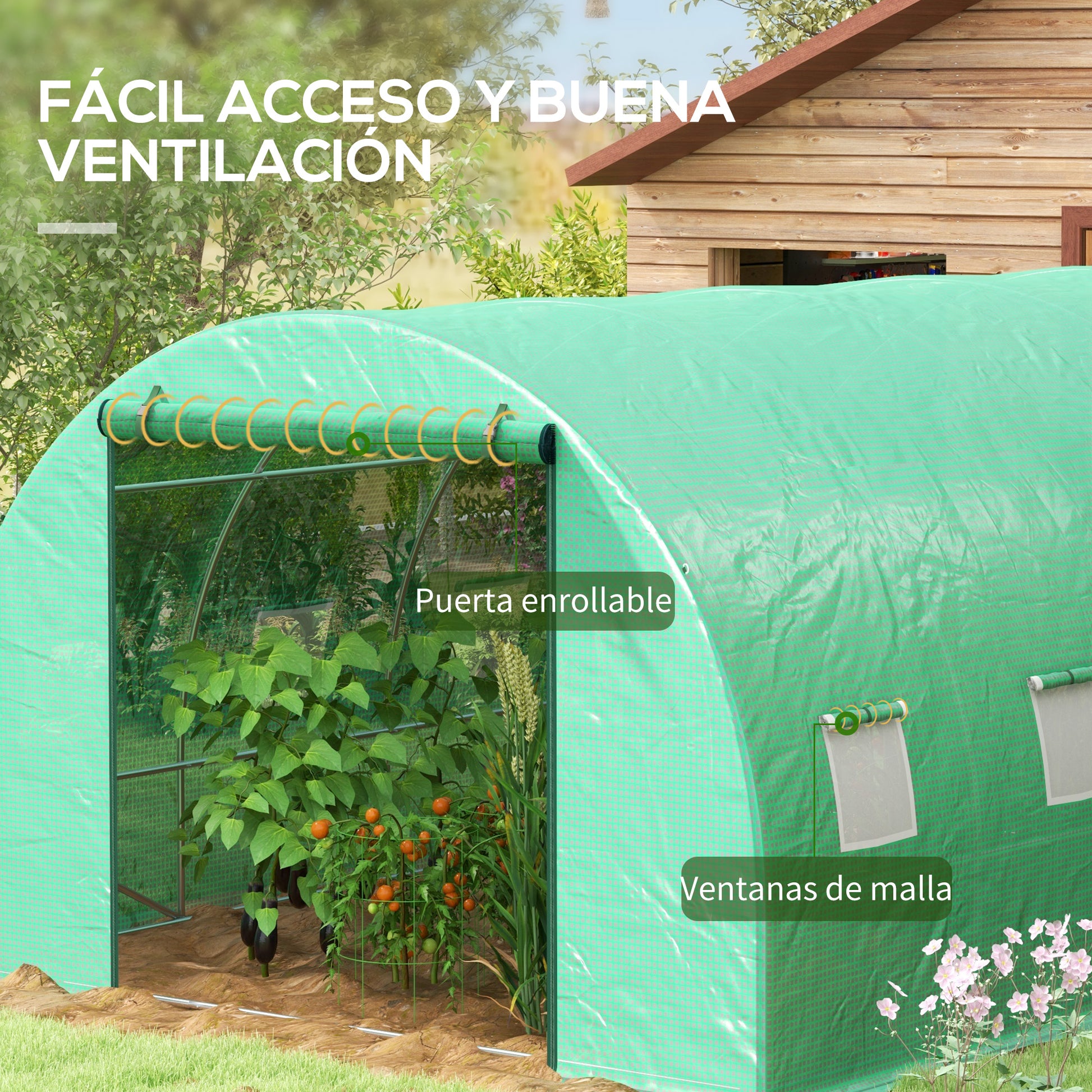 6x3x2 m Outdoor Greenhouse Tunnel Greenhouse with Integrated Irrigation System 12 Mesh Windows and 1 Roll-Up Door Green Patio Garden Greenhouse