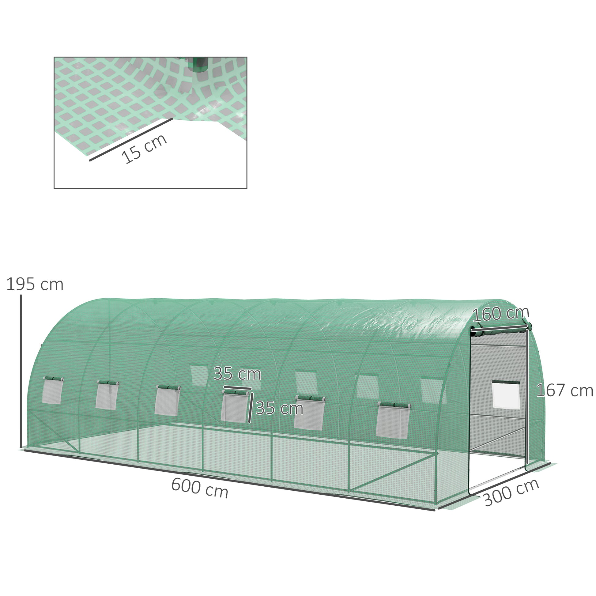 6x3x2 m Outdoor Greenhouse Tunnel Greenhouse with Integrated Irrigation System 12 Mesh Windows and 1 Roll-Up Door Green Patio Garden Greenhouse