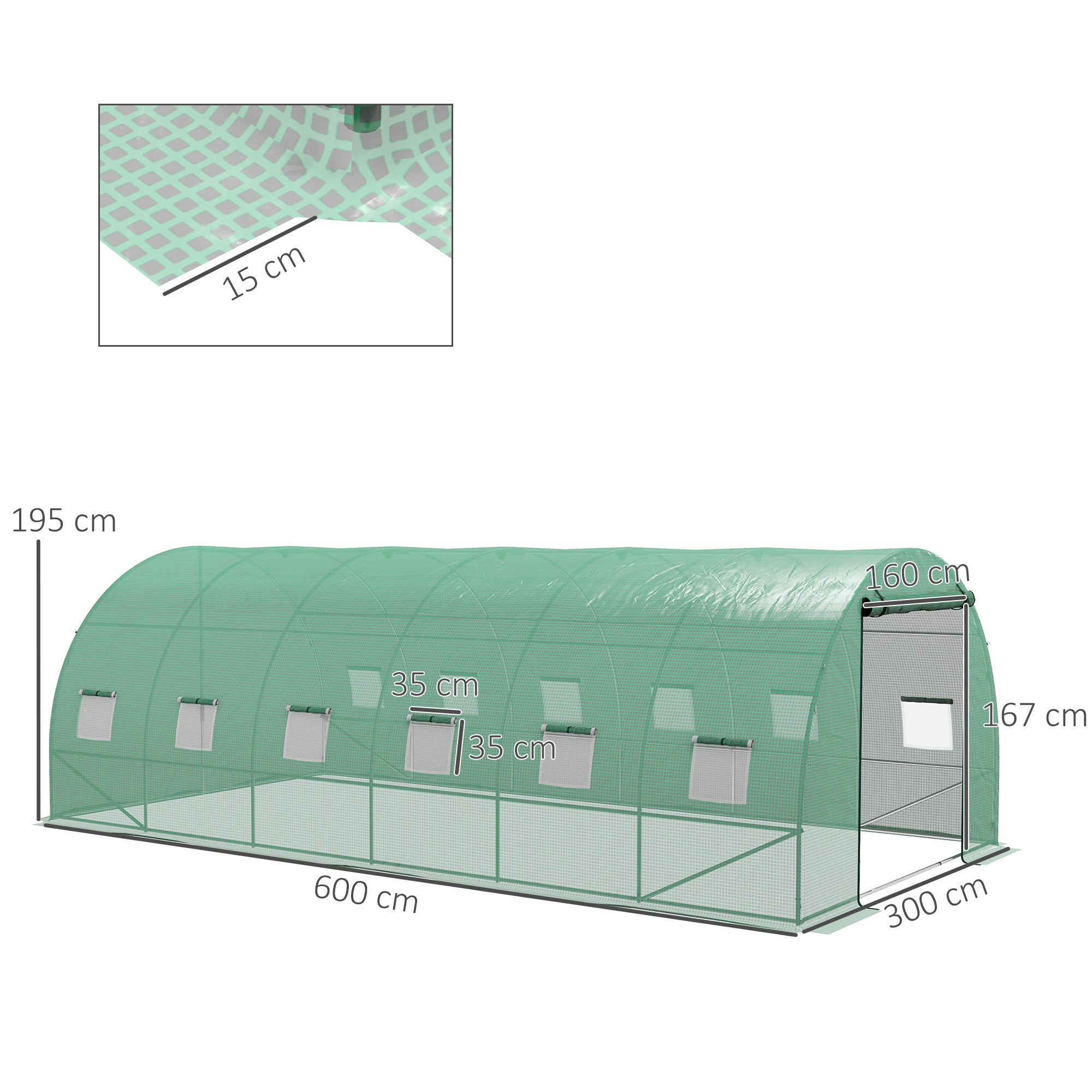 6x3x2 m Outdoor Greenhouse Tunnel Greenhouse with Integrated Irrigation System 12 Mesh Windows and 1 Roll-Up Door Green Patio Garden Greenhouse
