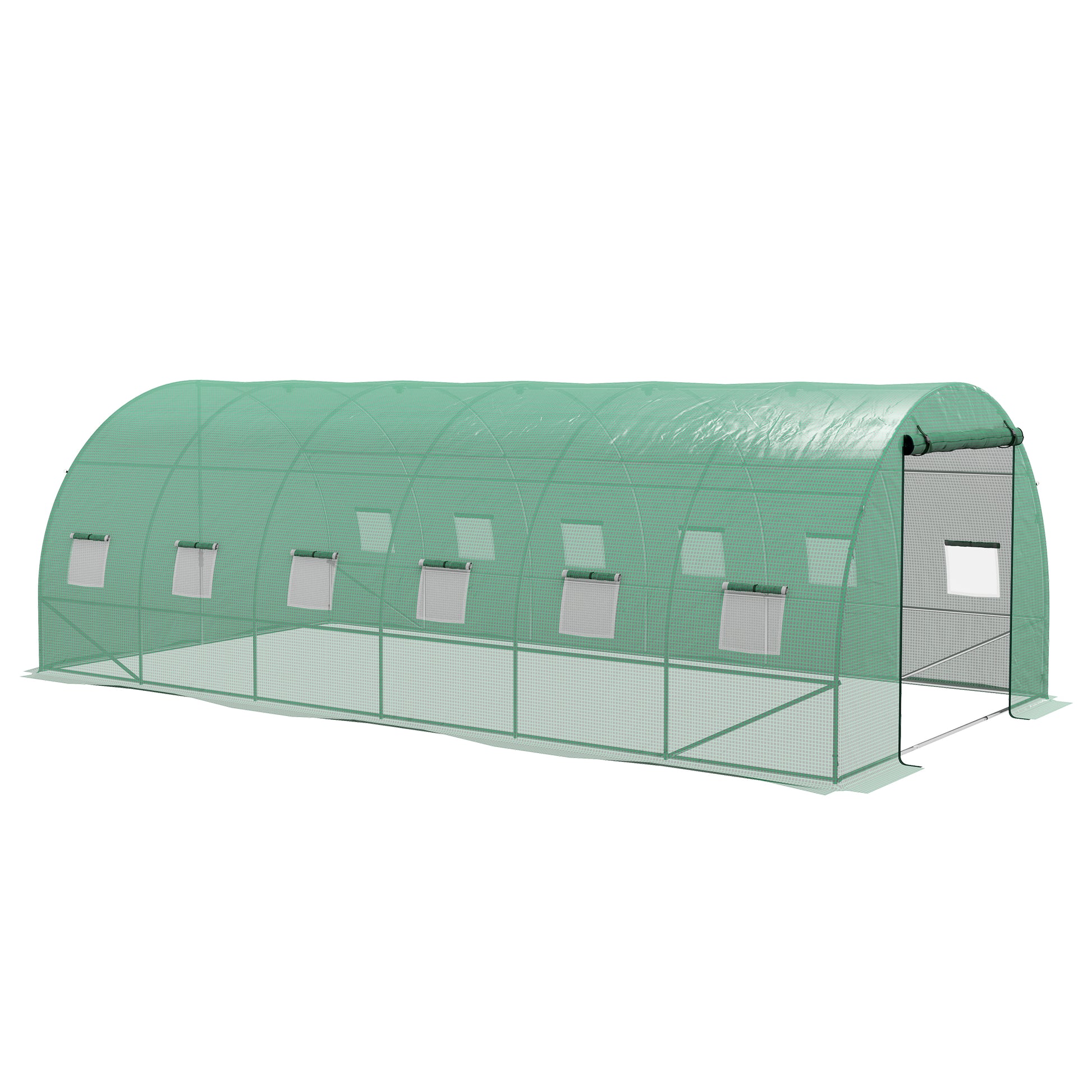 6x3x2 m Outdoor Greenhouse Tunnel Greenhouse with Integrated Irrigation System 12 Mesh Windows and 1 Roll-Up Door Green Patio Garden Greenhouse