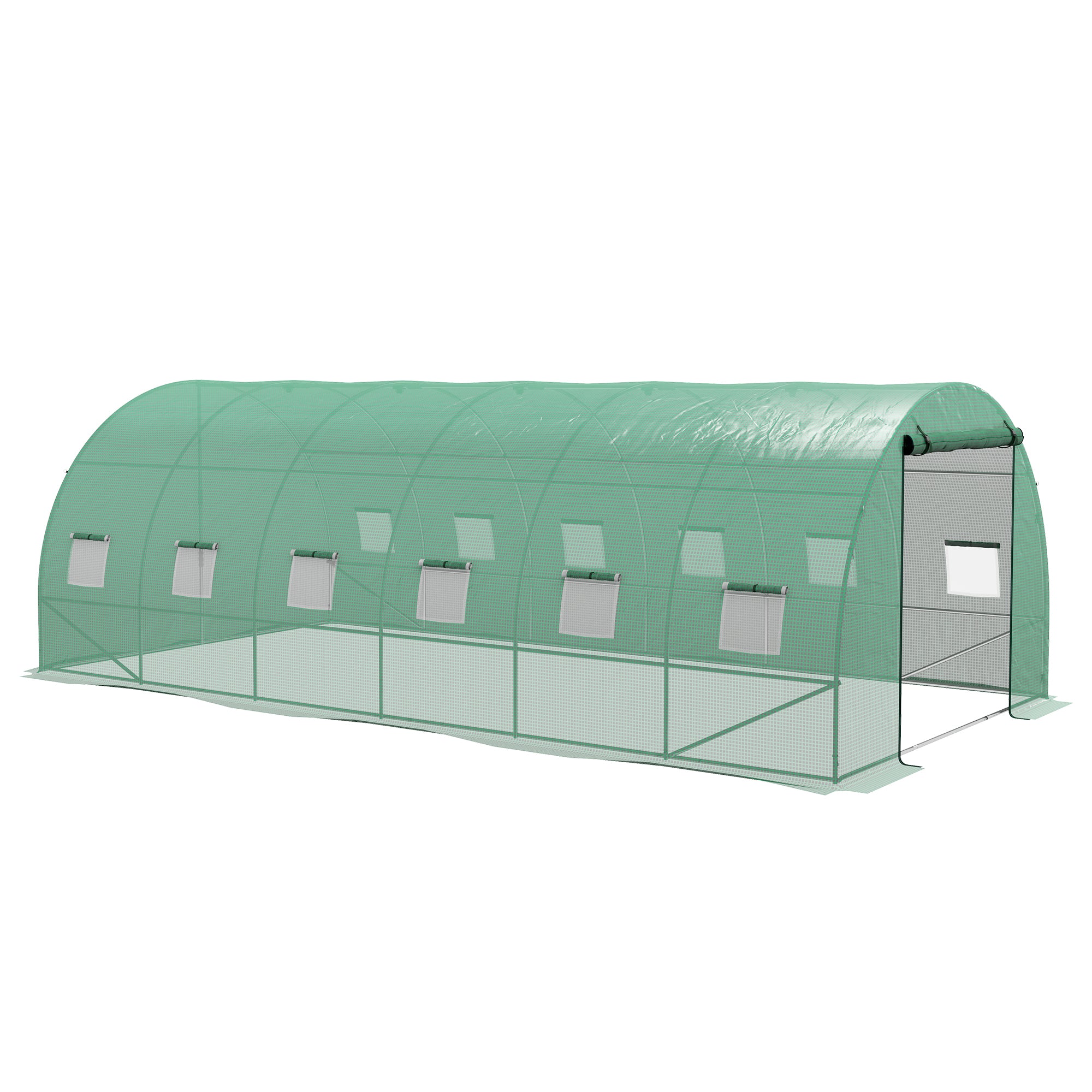 6x3x2 m Outdoor Greenhouse Tunnel Greenhouse with Integrated Irrigation System 12 Mesh Windows and 1 Roll-Up Door Green Patio Garden Greenhouse