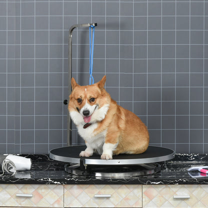 Dog Grooming Table Pet Care Table Rotatable Drying Table with Adjustable Arm Non-Slip Tabletop Locking System Aluminum Alloy Edge Stainless Steel Frame Safety Leash Ø65x H10