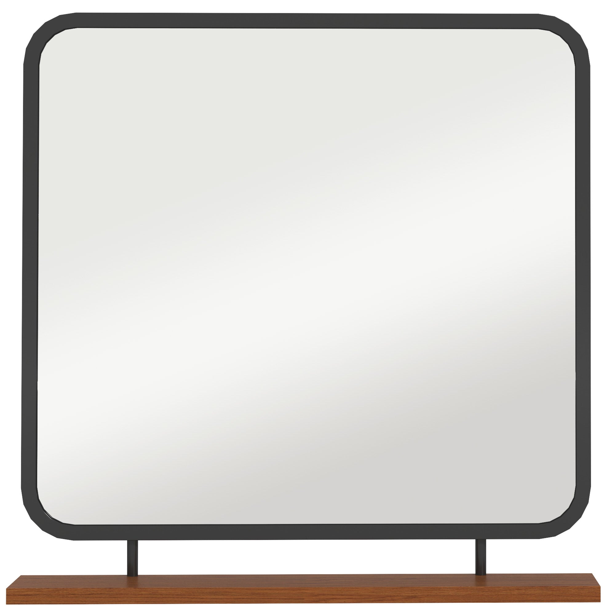 Wall Mirror 55 x 55.5 cm Hall Mirror with Wooden Shelf, Rectangular Mirror, Decorative Mirror for Bedroom, Bathroom, Black