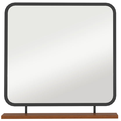 Wall Mirror 55 x 55.5 cm Hall Mirror with Wooden Shelf, Rectangular Mirror, Decorative Mirror for Bedroom, Bathroom, Black