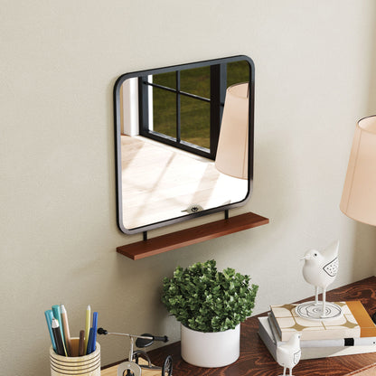 Wall Mirror 55 x 55.5 cm Hall Mirror with Wooden Shelf, Rectangular Mirror, Decorative Mirror for Bedroom, Bathroom, Black