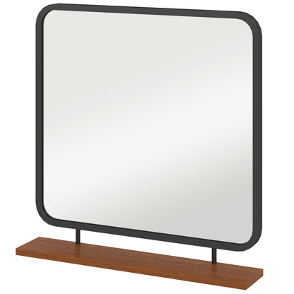 Wall Mirror 55 x 55.5 cm Hall Mirror with Wooden Shelf, Rectangular Mirror, Decorative Mirror for Bedroom, Bathroom, Black