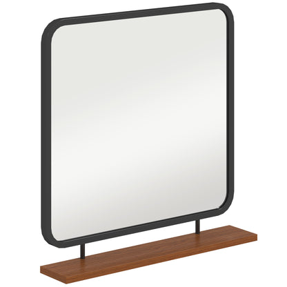 Wall Mirror 55 x 55.5 cm Hall Mirror with Wooden Shelf, Rectangular Mirror, Decorative Mirror for Bedroom, Bathroom, Black