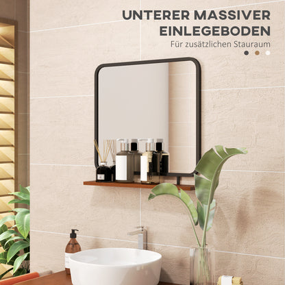 Wall Mirror 55 x 55.5 cm Hall Mirror with Wooden Shelf, Rectangular Mirror, Decorative Mirror for Bedroom, Bathroom, Black