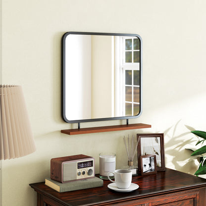 Wall Mirror 55 x 55.5 cm Hall Mirror with Wooden Shelf, Rectangular Mirror, Decorative Mirror for Bedroom, Bathroom, Black