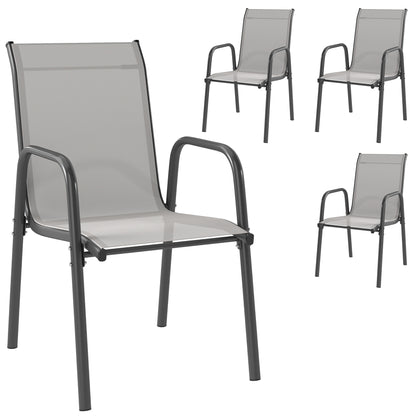 Garden Chairs 4-Piece Set — Stackable Patio Chairs with Breathable Backrest, Armrests, Weather-Resistant, 265 lb Capacity, Stackable for Garden/Balcony/Terrace — 20.1 x 27.2 x 34.3 in — Light Gray