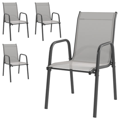 Garden Chairs 4-Piece Set — Stackable Patio Chairs with Breathable Backrest, Armrests, Weather-Resistant, 265 lb Capacity, Stackable for Garden/Balcony/Terrace — 20.1 x 27.2 x 34.3 in — Light Gray