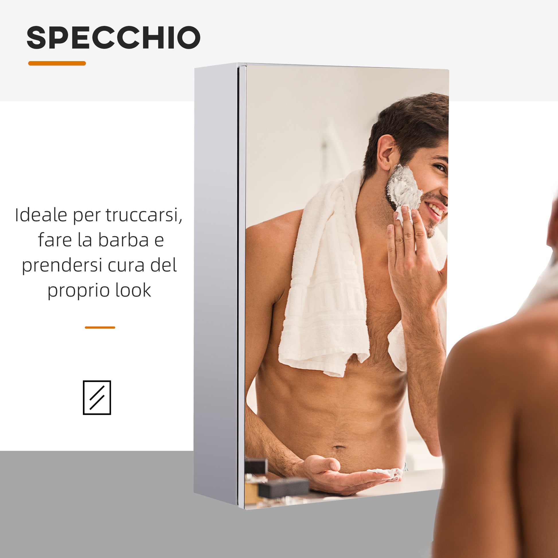 Bathroom Mirror Cabinet in Stainless Steel with Door, Bathroom Cabinet with 2 Shelves, 55x14x30cm