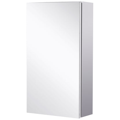 Bathroom Mirror Cabinet in Stainless Steel with Door, Bathroom Cabinet with 2 Shelves, 55x14x30cm