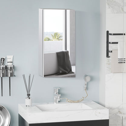 Bathroom Mirror Cabinet in Stainless Steel with Door, Bathroom Cabinet with 2 Shelves, 55x14x30cm