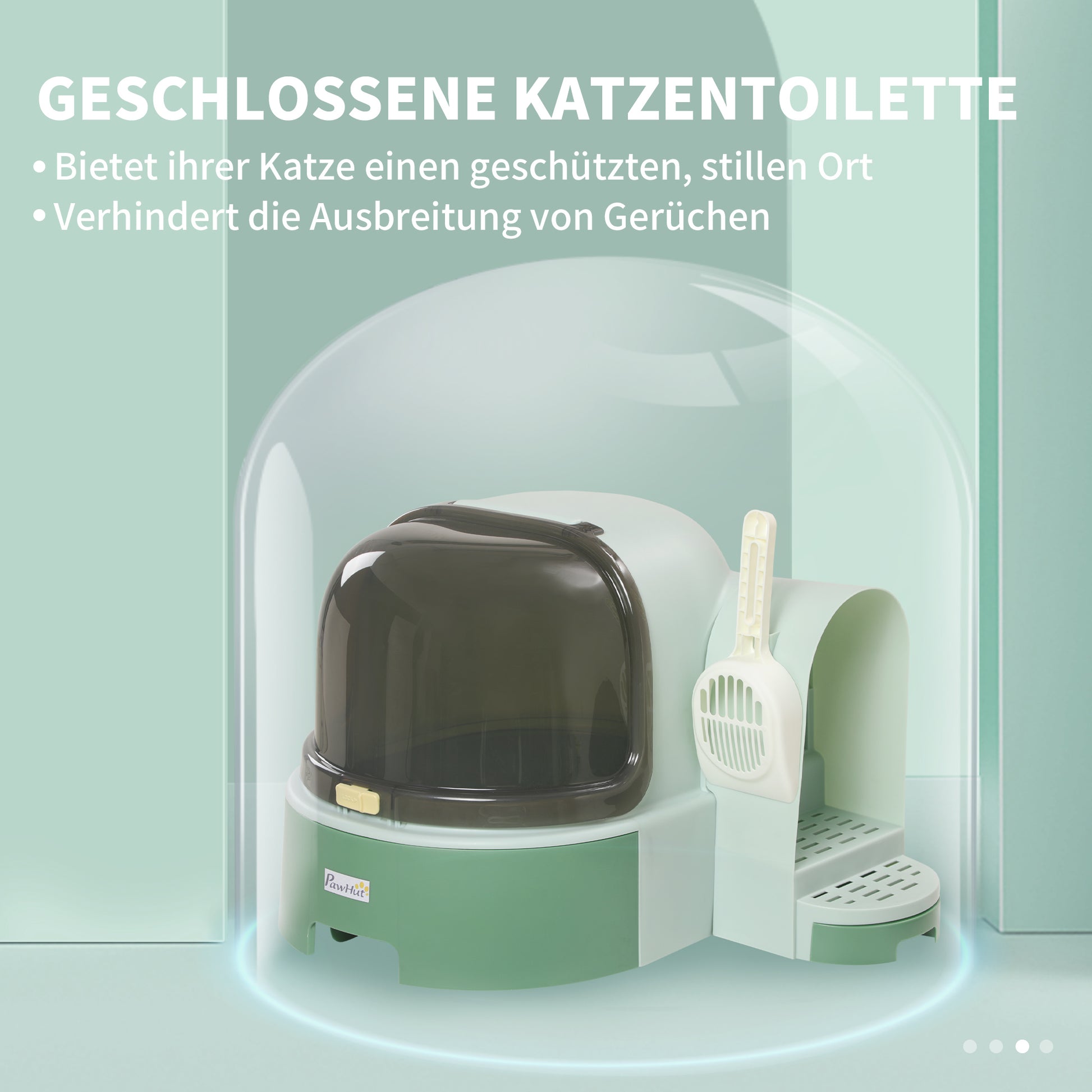 Cat Litter Box, Cat Toilet 52 x 60 x 42 cm with Lid, Pull-Out Tray, Lock, Scoop, Green