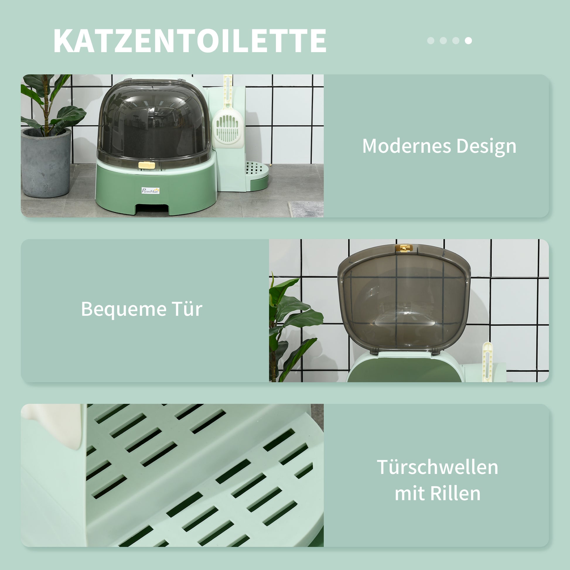 Cat Litter Box, Cat Toilet 52 x 60 x 42 cm with Lid, Pull-Out Tray, Lock, Scoop, Green