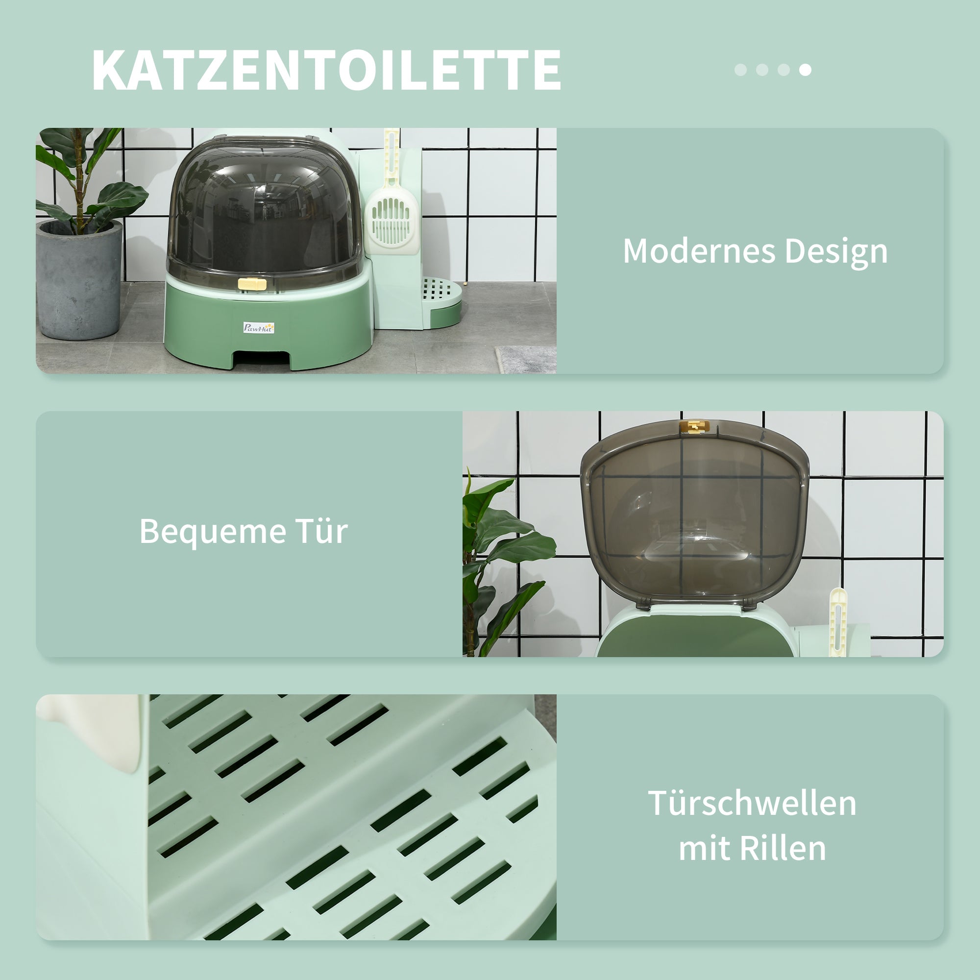 Cat Litter Box, Cat Toilet 52 x 60 x 42 cm with Lid, Pull-Out Tray, Lock, Scoop, Green