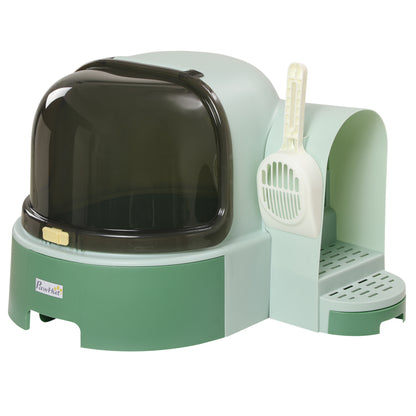 Cat Litter Box, Cat Toilet 52 x 60 x 42 cm with Lid, Pull-Out Tray, Lock, Scoop, Green