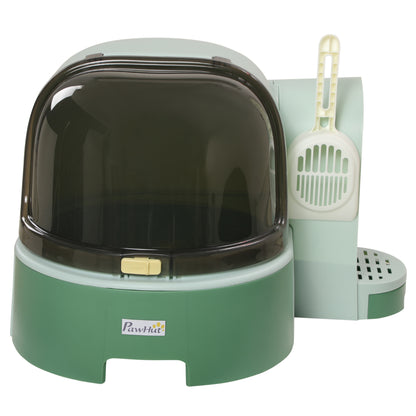 Cat Litter Box, Cat Toilet 52 x 60 x 42 cm with Lid, Pull-Out Tray, Lock, Scoop, Green