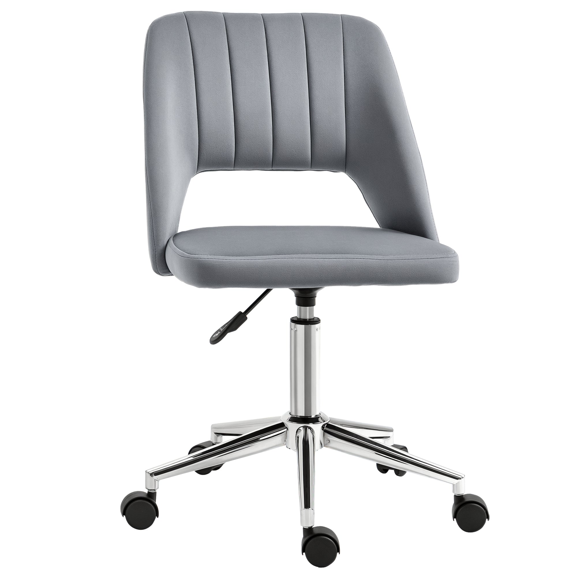 Desk Chair, Adjustable Height Home Office Chair without Armrest, Swivel Office Chair with Velvet Look, Ergonomic Vanity Chair for Bedroom, Study Room, Dark Gray