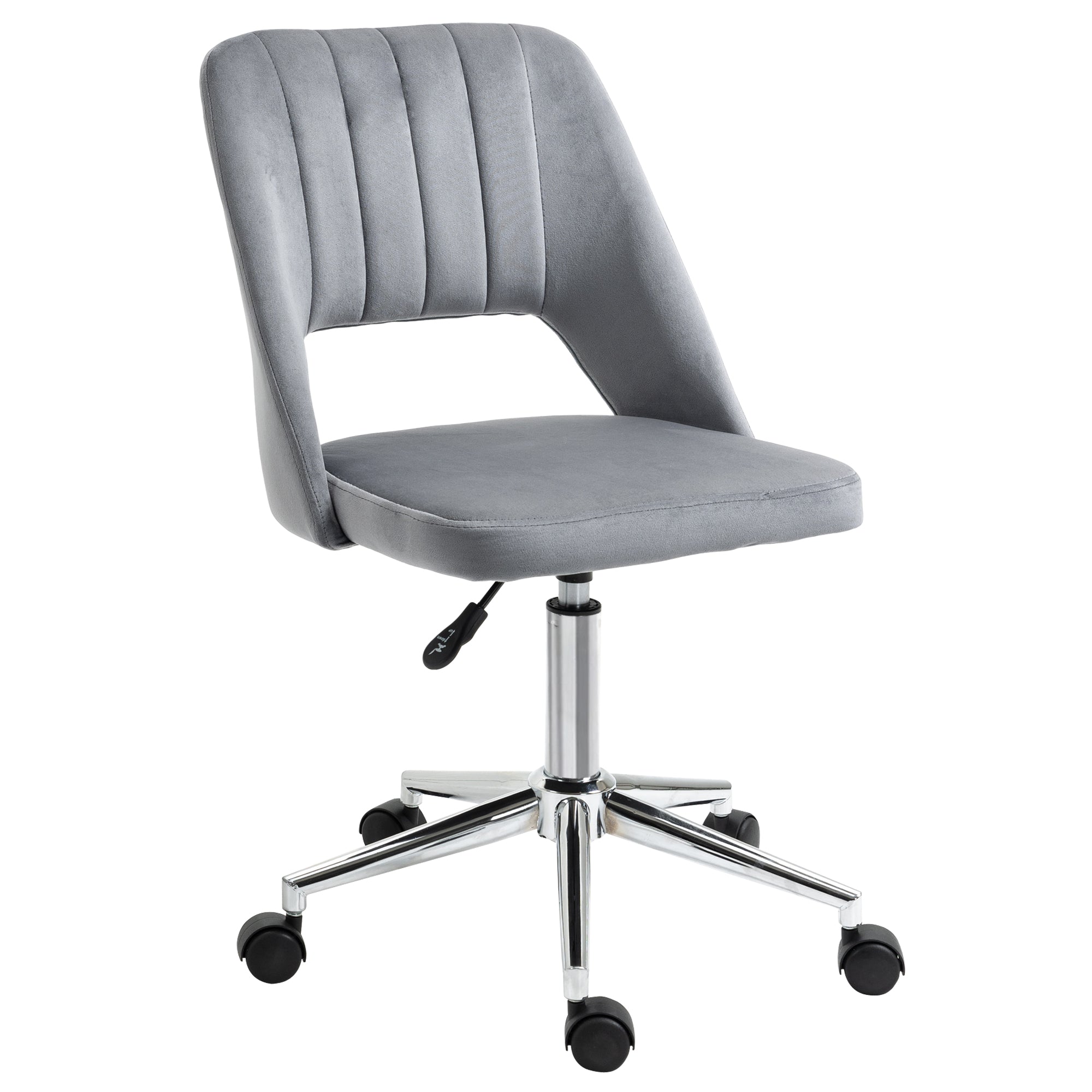 Desk Chair, Adjustable Height Home Office Chair without Armrest, Swivel Office Chair with Velvet Look, Ergonomic Vanity Chair for Bedroom, Study Room, Dark Gray