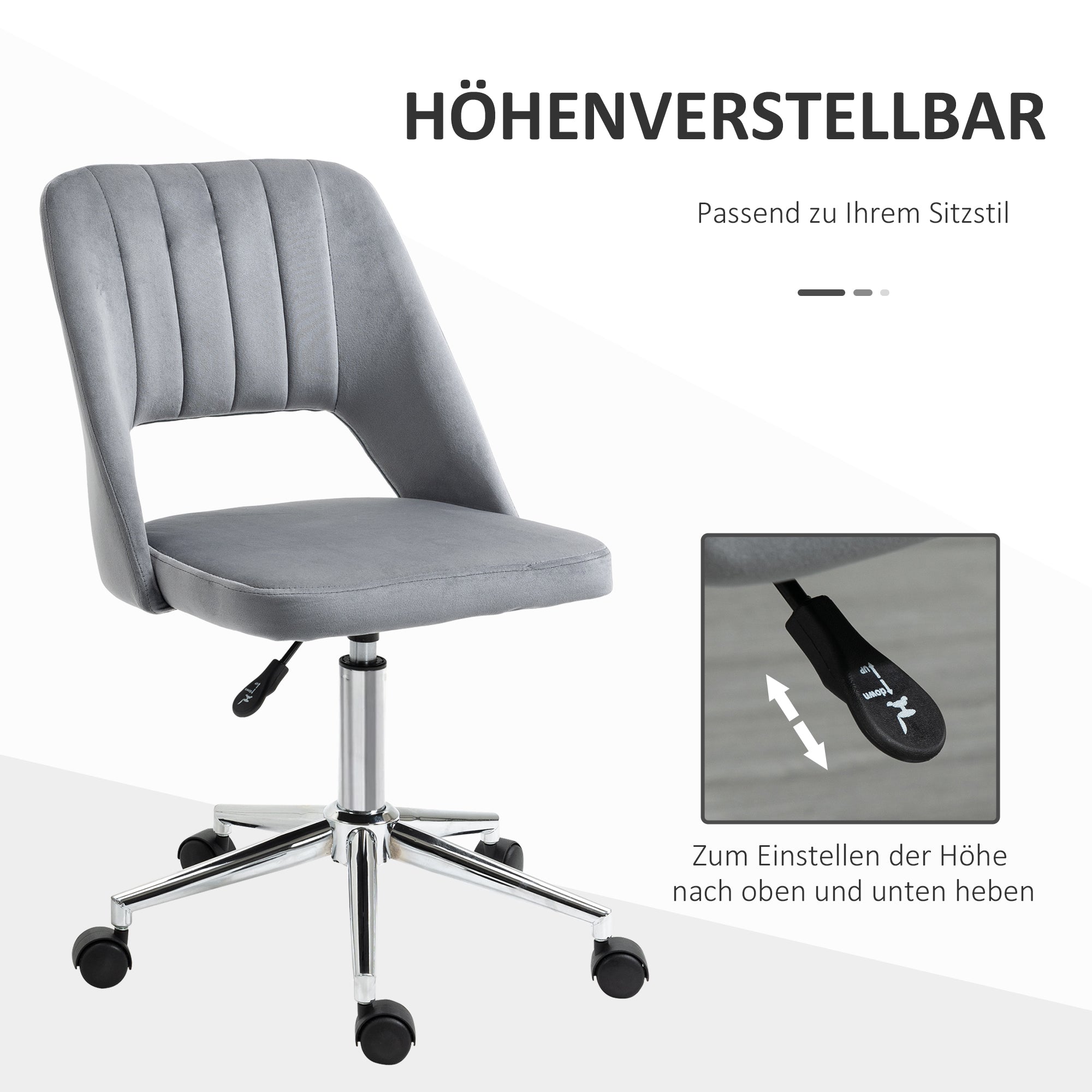 Desk Chair, Adjustable Height Home Office Chair without Armrest, Swivel Office Chair with Velvet Look, Ergonomic Vanity Chair for Bedroom, Study Room, Dark Gray