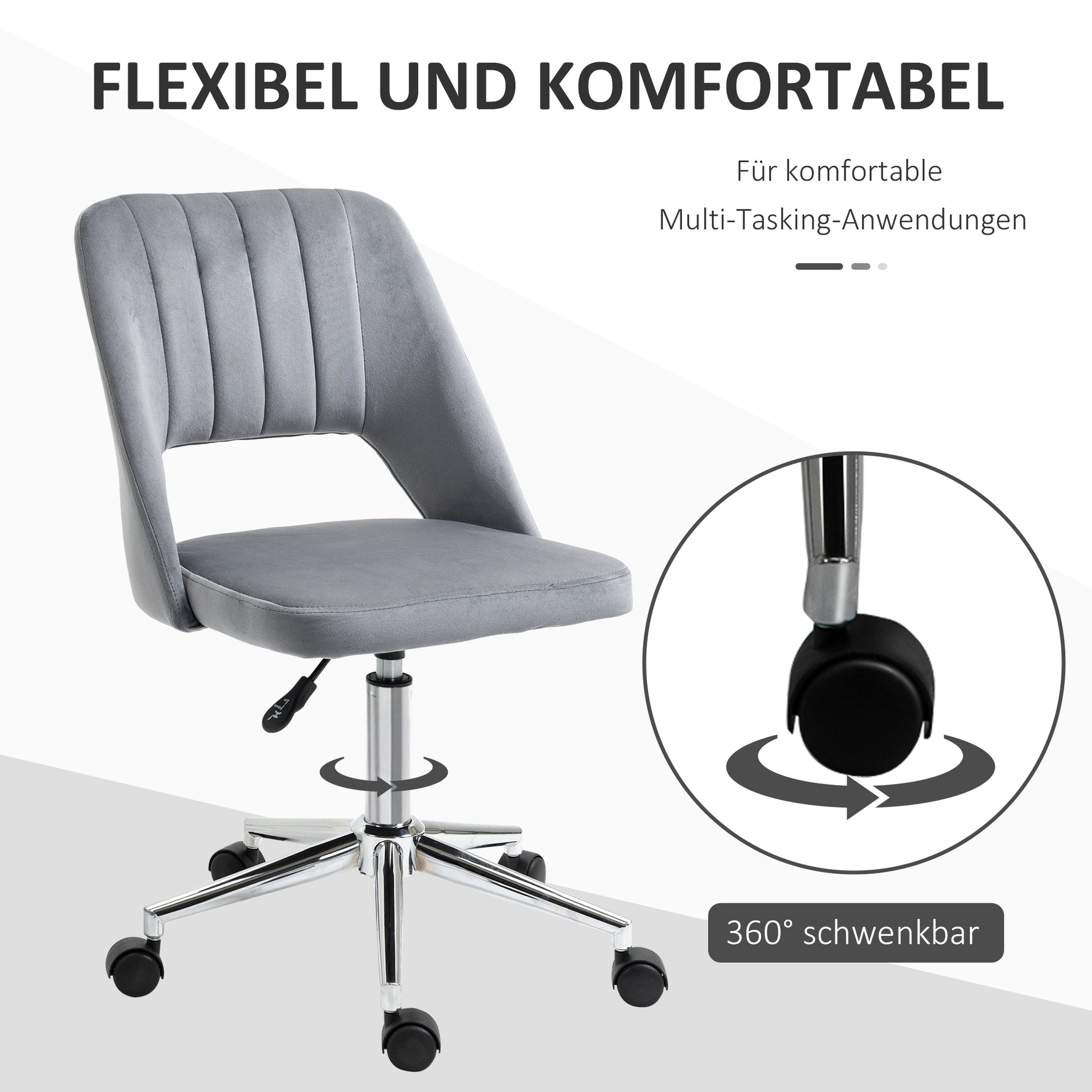 Desk Chair, Adjustable Height Home Office Chair without Armrest, Swivel Office Chair with Velvet Look, Ergonomic Vanity Chair for Bedroom, Study Room, Dark Gray