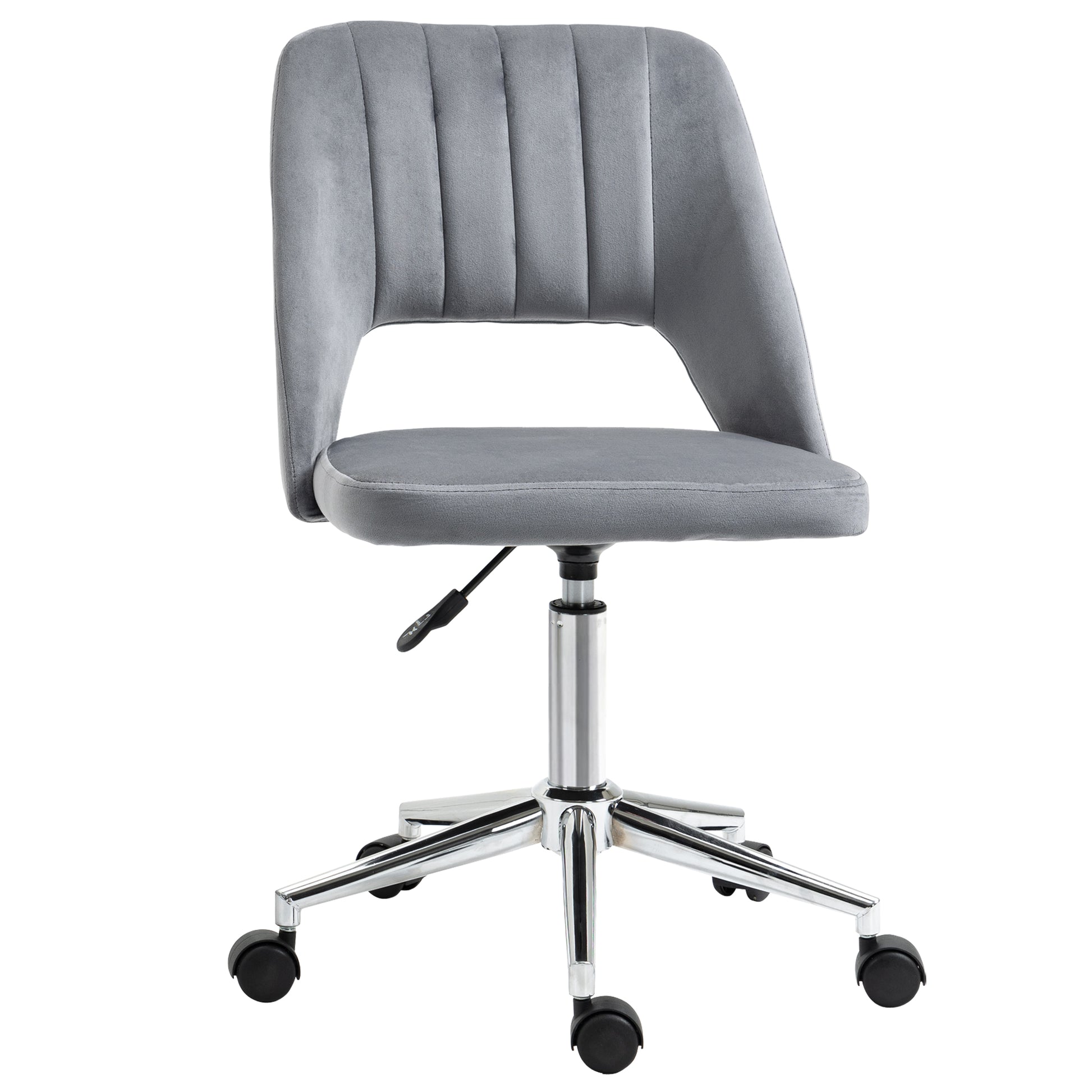 Desk Chair, Adjustable Height Home Office Chair without Armrest, Swivel Office Chair with Velvet Look, Ergonomic Vanity Chair for Bedroom, Study Room, Dark Gray