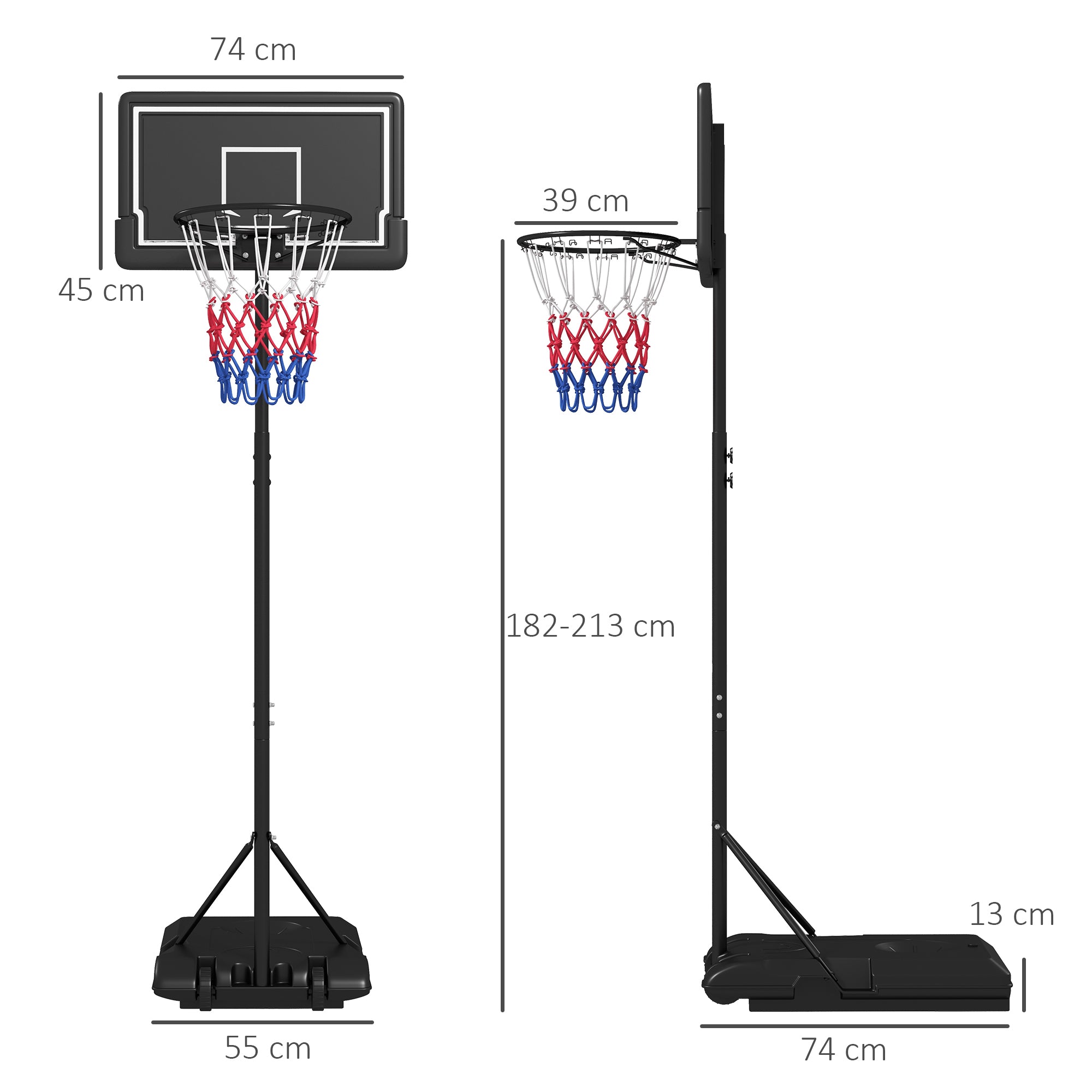 SPORTNOW Basketball Hoop with Stand Adjustable Basketball Stand with Wheels and Shatterproof Backboard, 182-213 cm Basketball Backboard Stand, for Adults, Steel