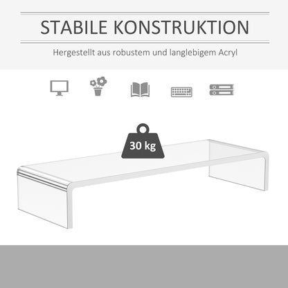 Monitor Stand Screen Stand for Laptop Computer Notebook PC ergonomic Acrylic Transparent 53 x 19 x 9 cm