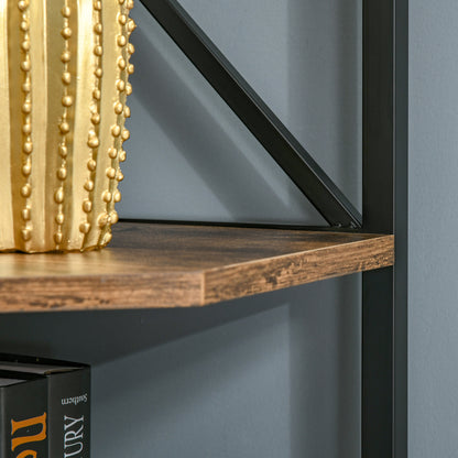 Wall-Mounted Corner Bookcase, Industrial Style Shelf in Wood and Metal with 5 Shelves, 39x39x175cm, Rustic Brown