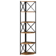 Wall-Mounted Corner Bookcase, Industrial Style Shelf in Wood and Metal with 5 Shelves, 39x39x175cm, Rustic Brown