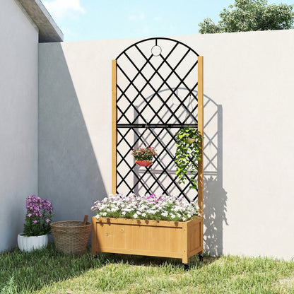 Raised Wooden Planter with Trellis & Wheels, 72 x 36 x 168 cm (28.3 x 14.2 x 66.1 in)