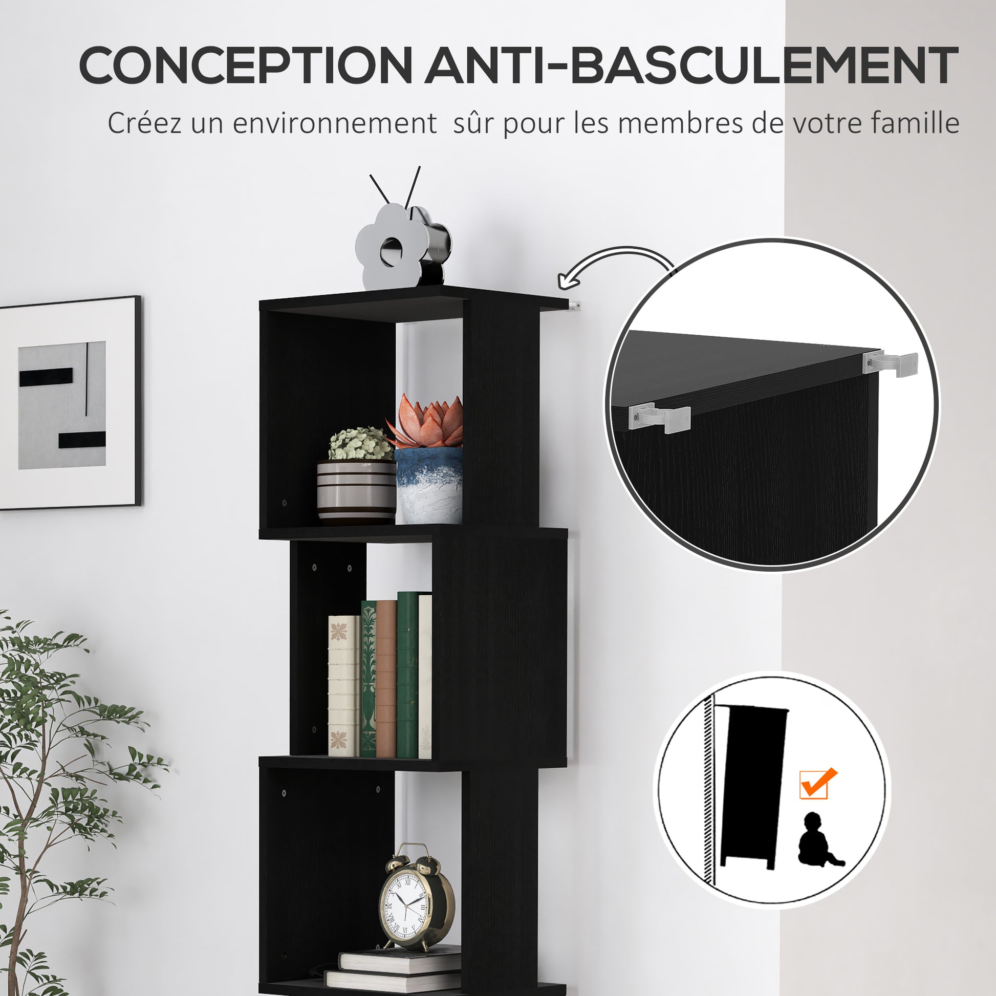 5-Tier Wooden Bookshelf Storage Shelf, Cube Storage Shelf for Living Room, Home Office, 33 x 28 x 161 cm, Black