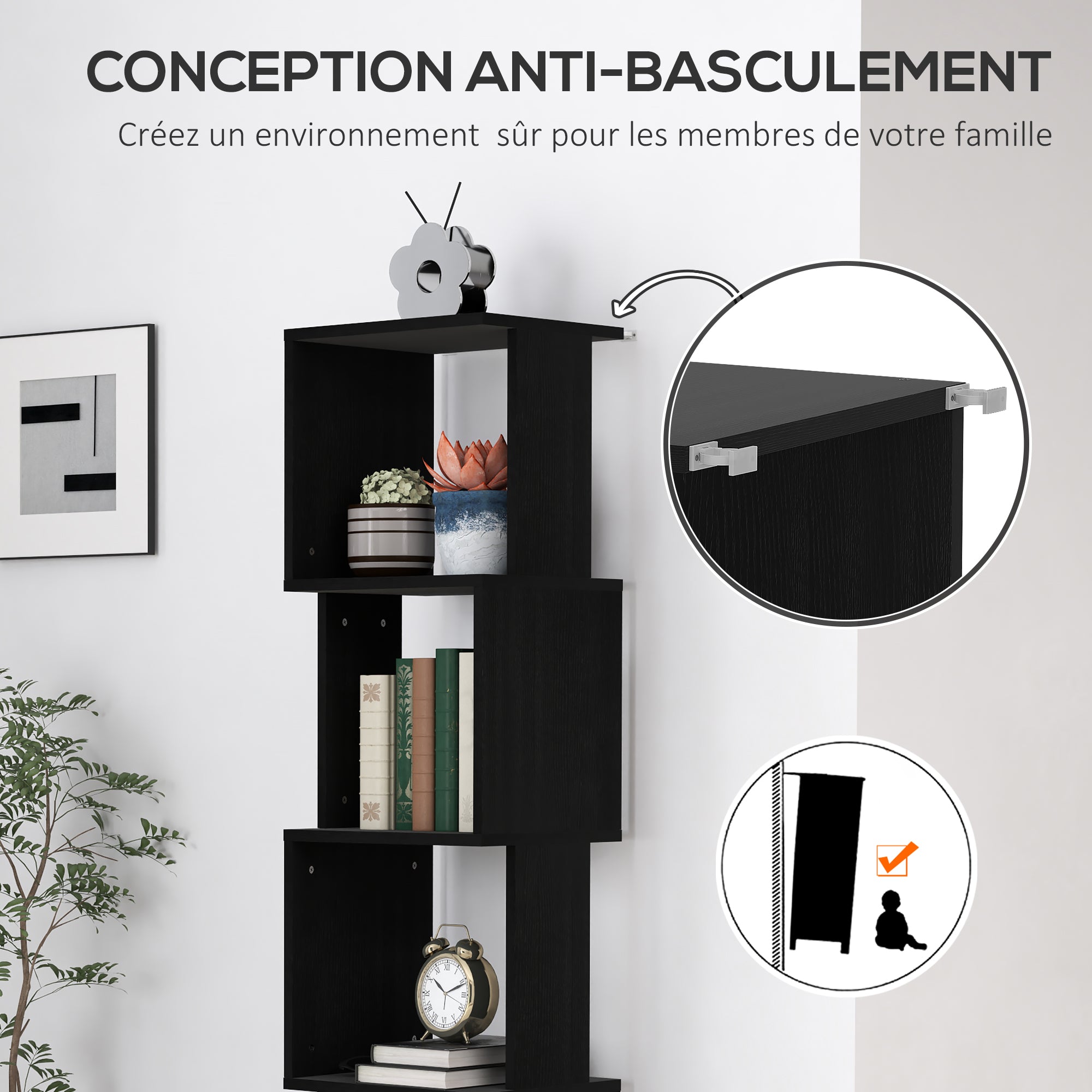5-Tier Wooden Bookshelf Storage Shelf, Cube Storage Shelf for Living Room, Home Office, 33 x 28 x 161 cm, Black