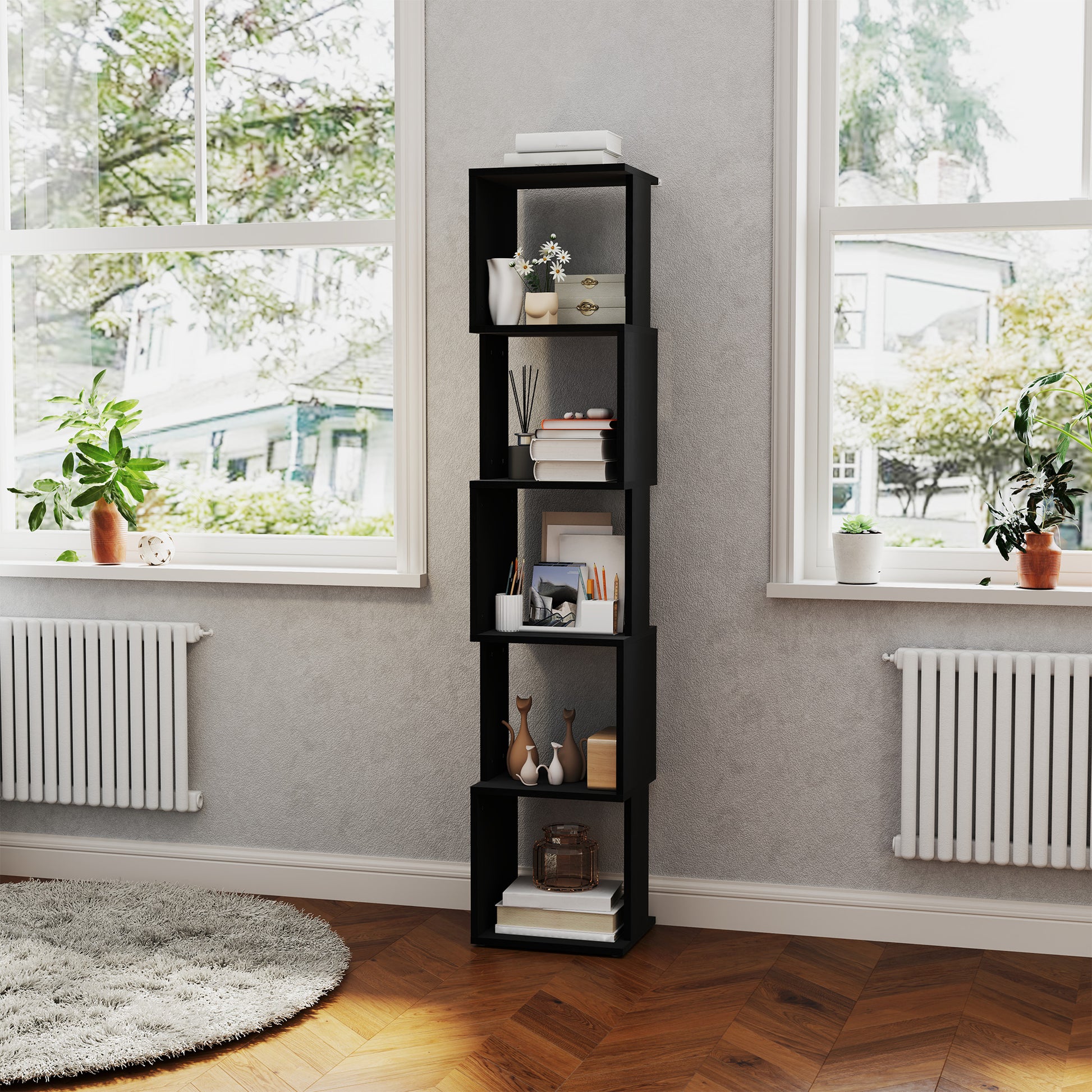 5-Tier Wooden Bookshelf Storage Shelf, Cube Storage Shelf for Living Room, Home Office, 33 x 28 x 161 cm, Black